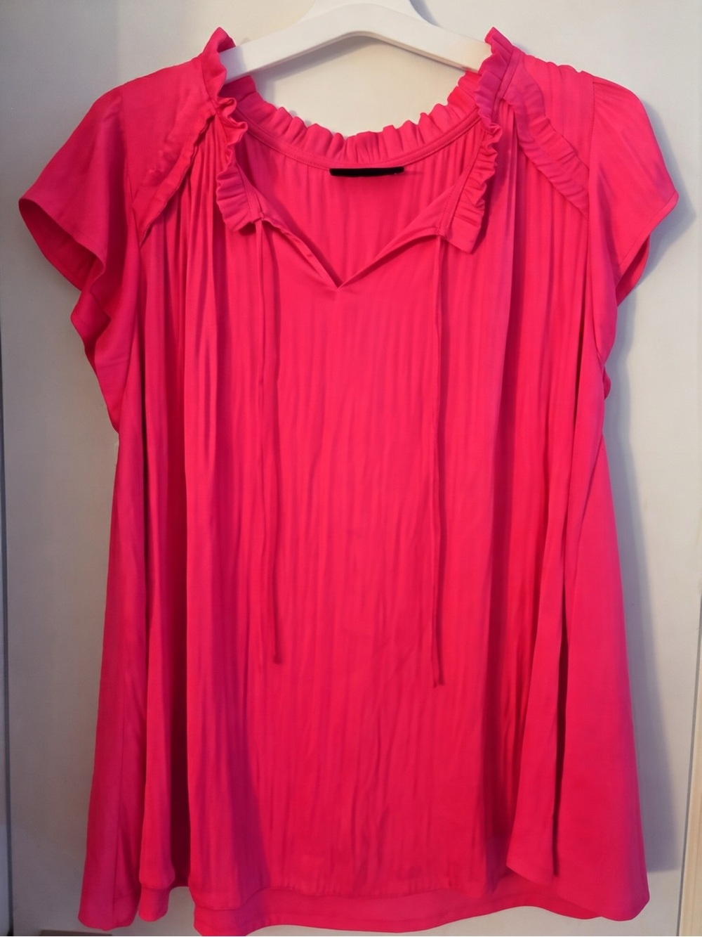 Lane Bryant Hot Pink Ruffle-Neck Flutter Sleeve Blouse